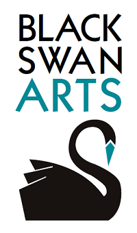 Black Swan Arts logo featuring a black swan with a teal beak