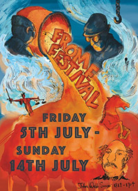 Frome Festival 2019 logo, white writing on a blue background