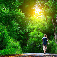 Girl walking in the woods