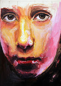 portrait with heightened colours and face close to the surface