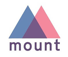 Mount logo with blue and pink triangles overlapping. Mount is written in the same colour created by the overlapping triangles.