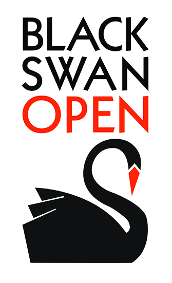 Black Swan Arts Open logo featuring the black swan with a red beak. Words read Black Swan (in black text) Open (in red text).