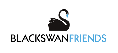 black swan friends logo showing the black swan with a blue beak and the words, black swan guild