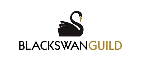 black swan guild logo showing the black swan with a gold beak and the words, black swan guild