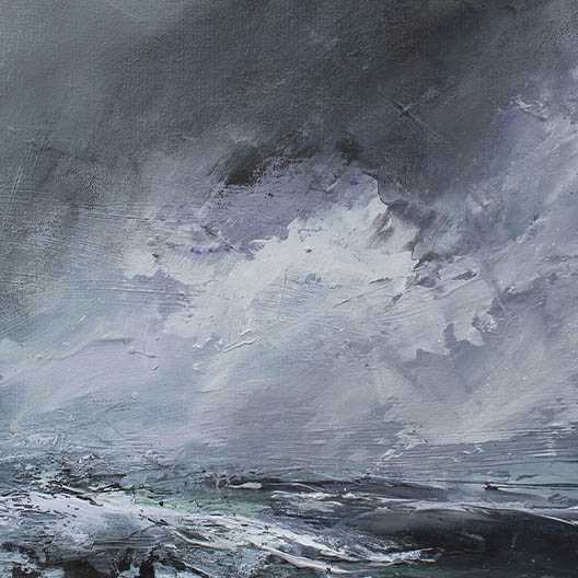 textured oil painting showing a stormy seascape