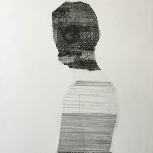 textured linear line drawing of a figure from the side