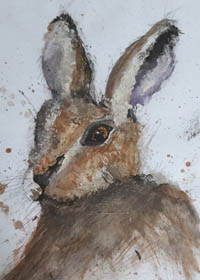 Watercolour painting of a hare